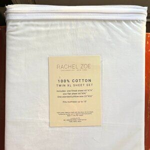 Rachel Zoe Twin XL Cotton Sheet Set BRIGHT WHITE (fits up to 15" mattress)